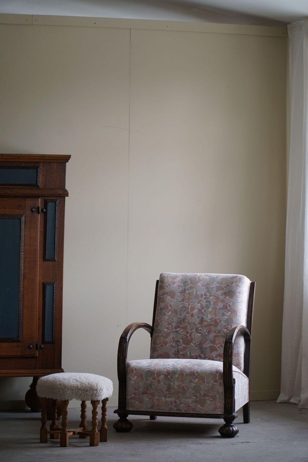 Pair Of Danish Art Deco Lounge Chairs, Oak & Vibrant Flora Fabric, 1940s photo Furniture