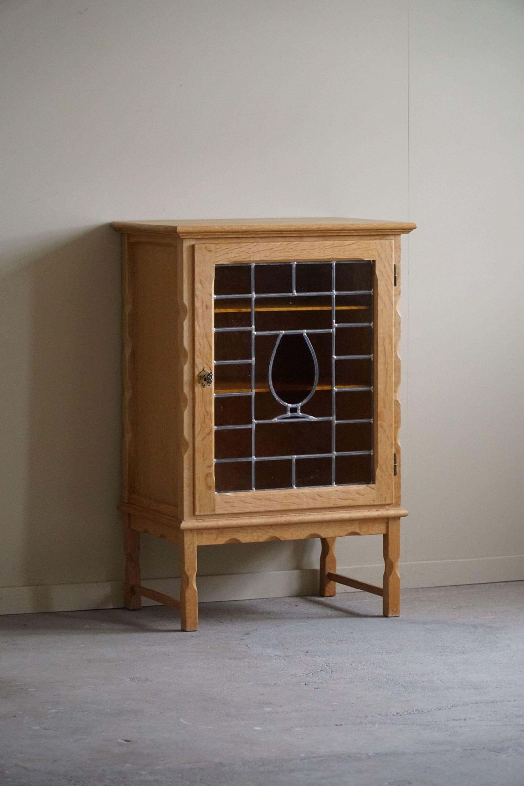Furniture Mid Century, Small Oak Cabinet With Glass Front, Danish Cabinetmaker, 1960s photo