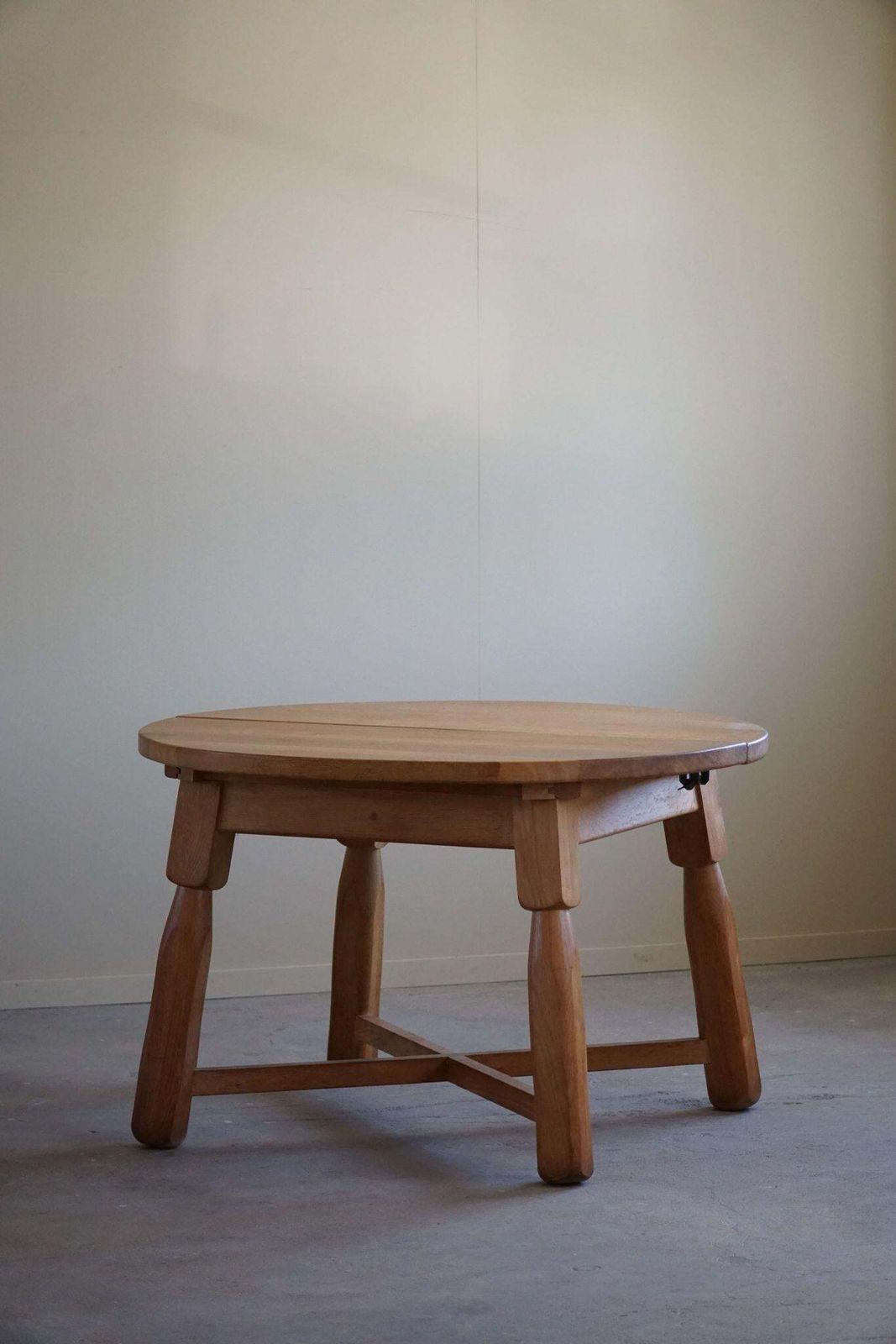 Round Brutalist Dining Table In Oak, Mid Century Modern, Made In France, 1960s photo furniture