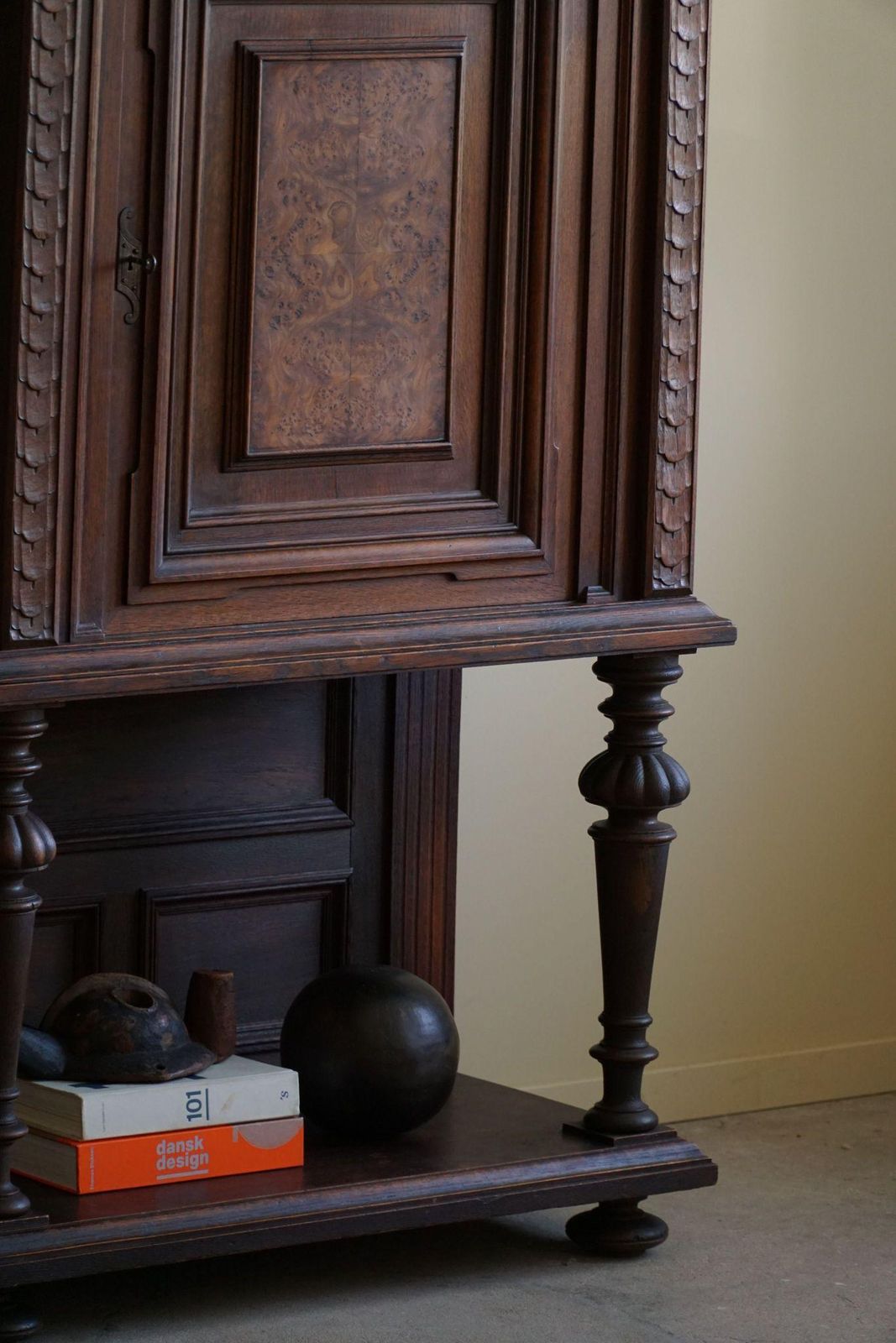 Baroque Style Cabinet In Oak & Birch, Made By A Danish Cabinetmaker, 1920s photo vintage