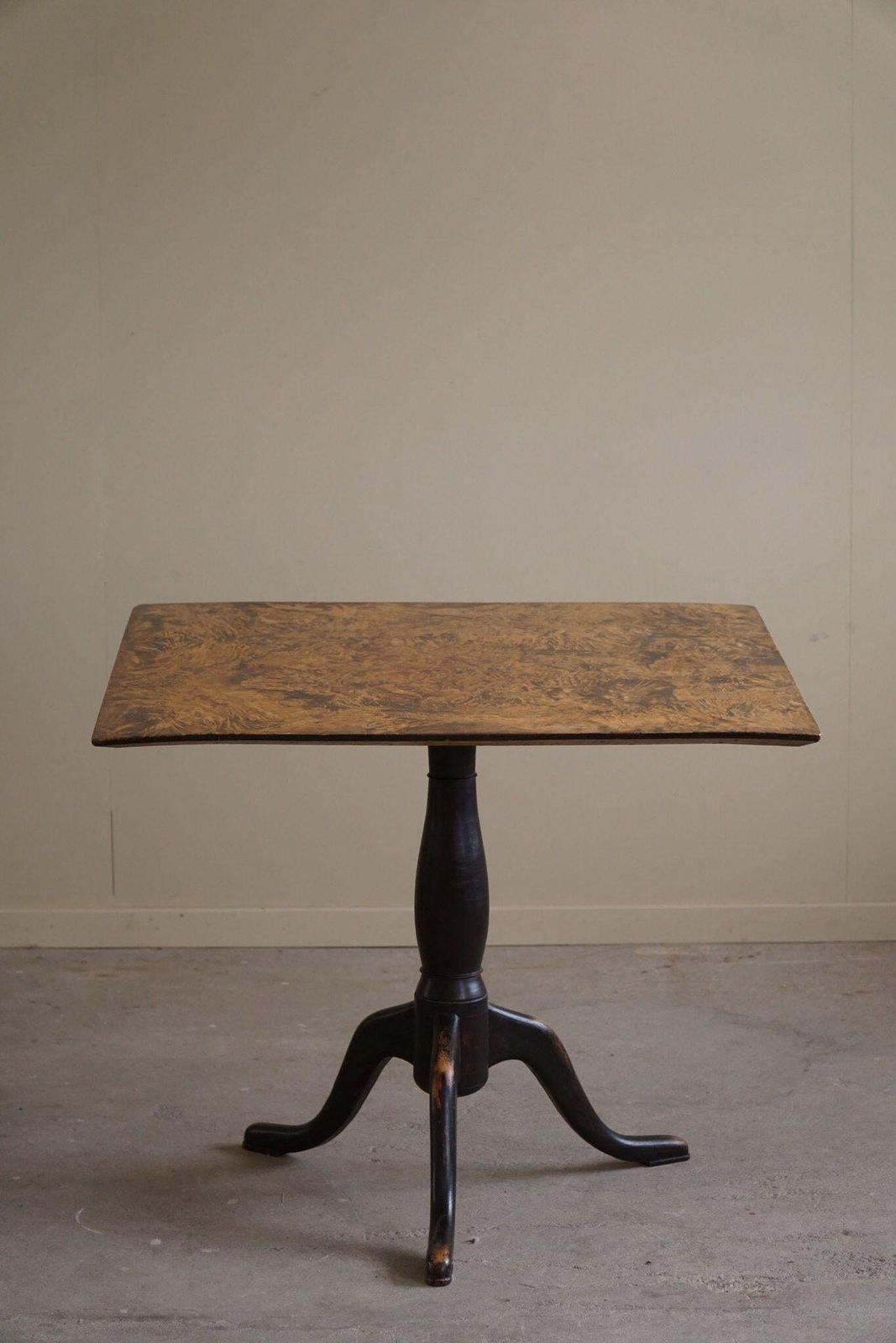 Antique Square Drop Leaf Table In Burl Wood, Handcrafted In Sweden, 19th Century photo for sale