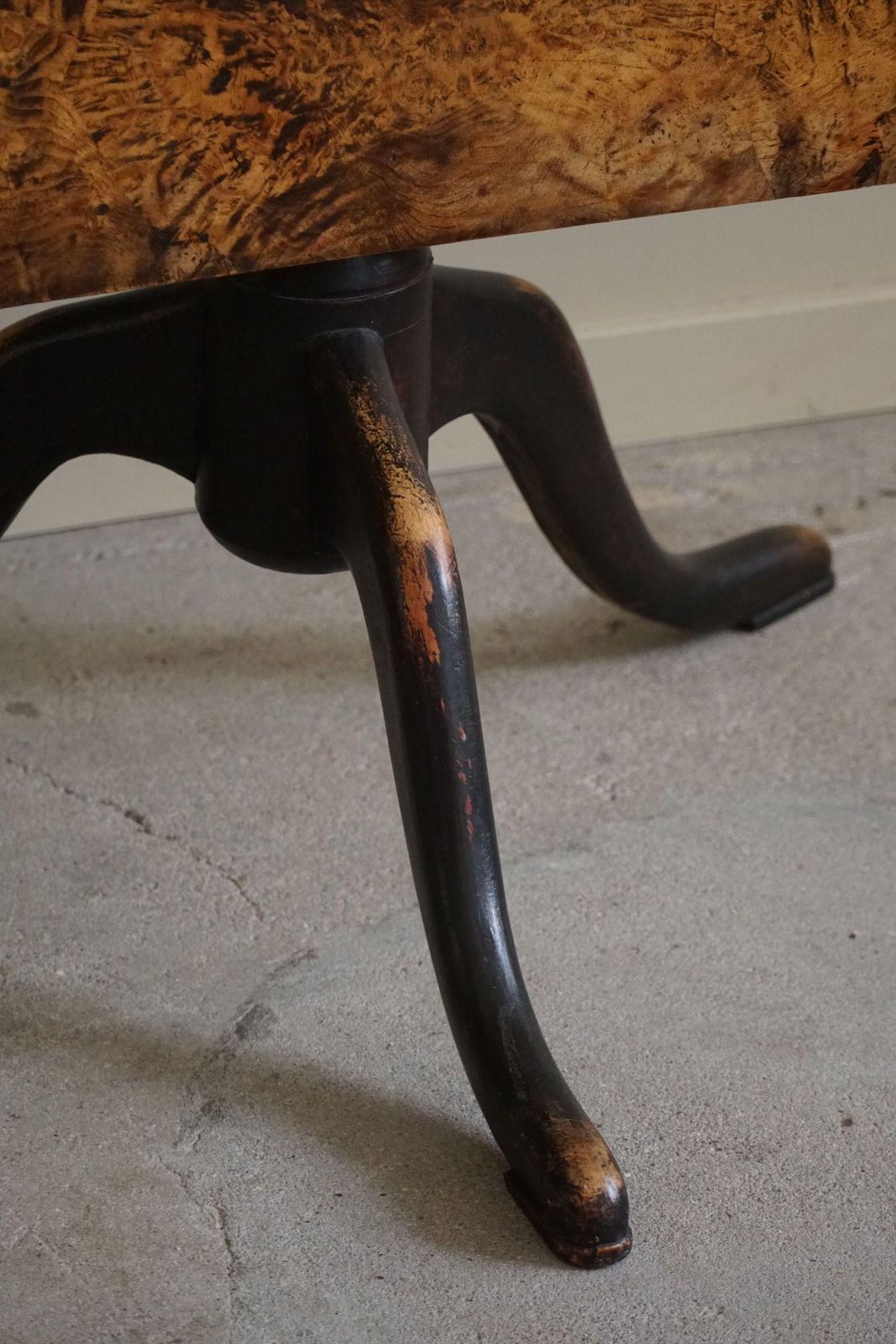 Furniture Antique Square Drop Leaf Table In Burl Wood, Handcrafted In Sweden, 19th Century photo