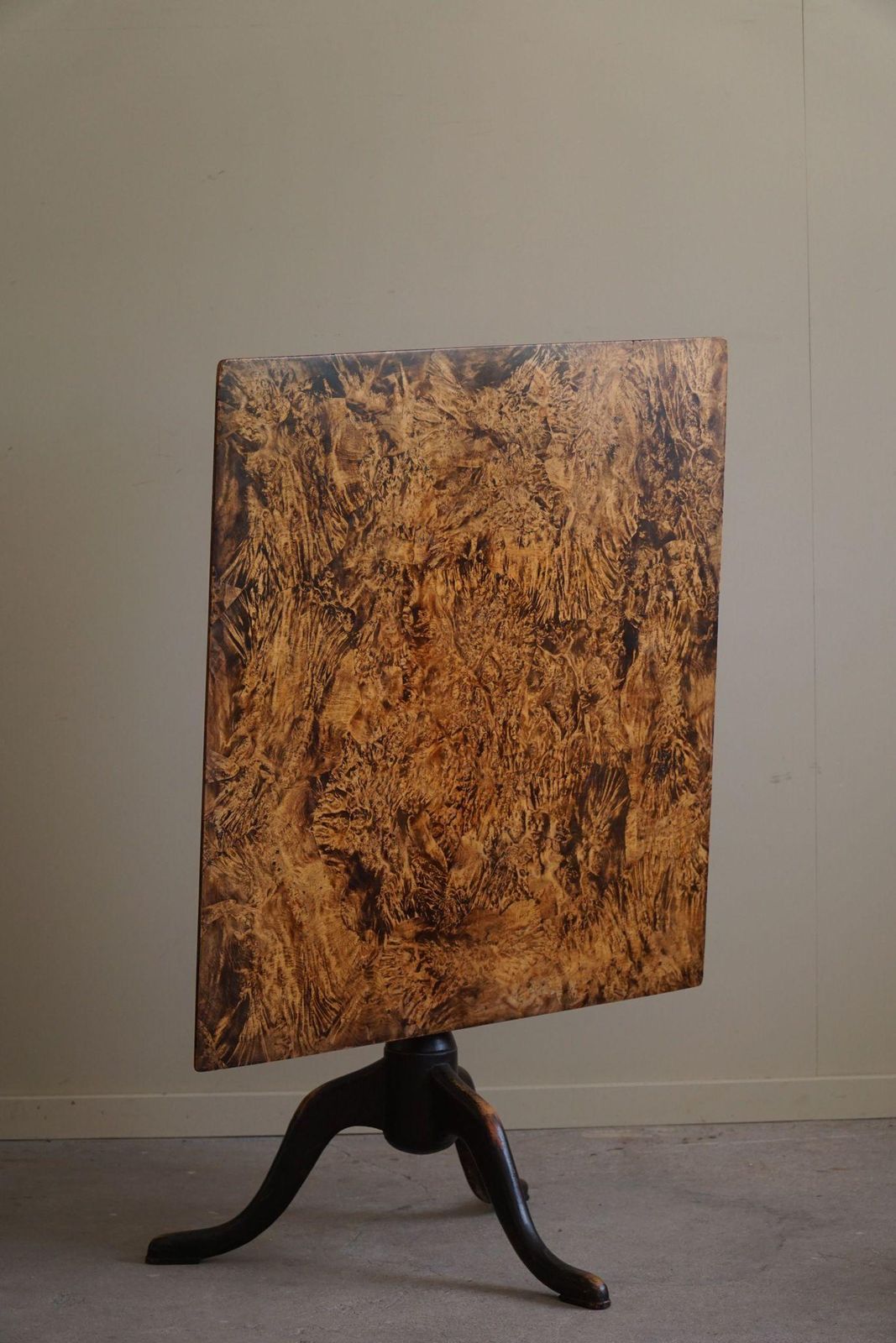 photo buy Antique Square Drop Leaf Table In Burl Wood, Handcrafted In Sweden, 19th Century