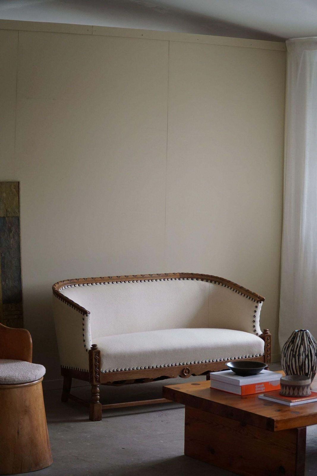 Sculptural 2 Seater Sofa In Oak & Wool, Danish "Skønvirke" Style, 1920s photo 4198.0