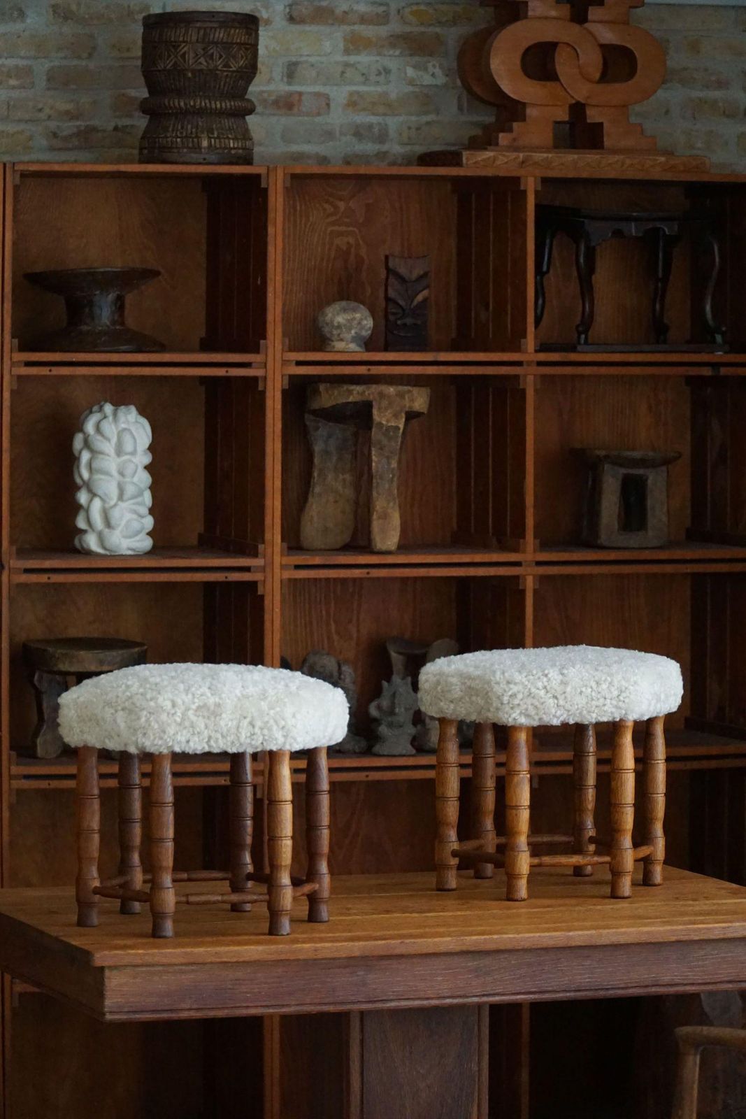 Danish Modern, A Hexagon Stool In Oak, Reupholstered Seat In Lambswool, 1950s photo Furniture