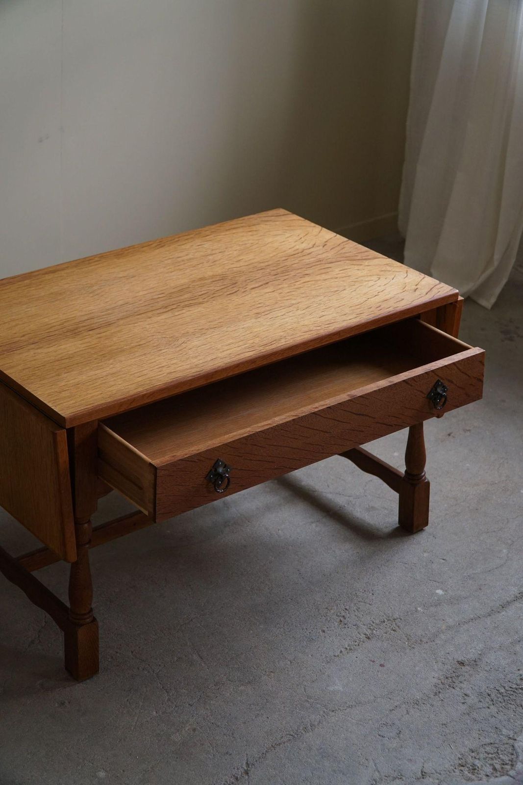 Danish Mid Century Folding Table With A Drawer In Oak, Henning Kjærnulf, 1960s photo buy