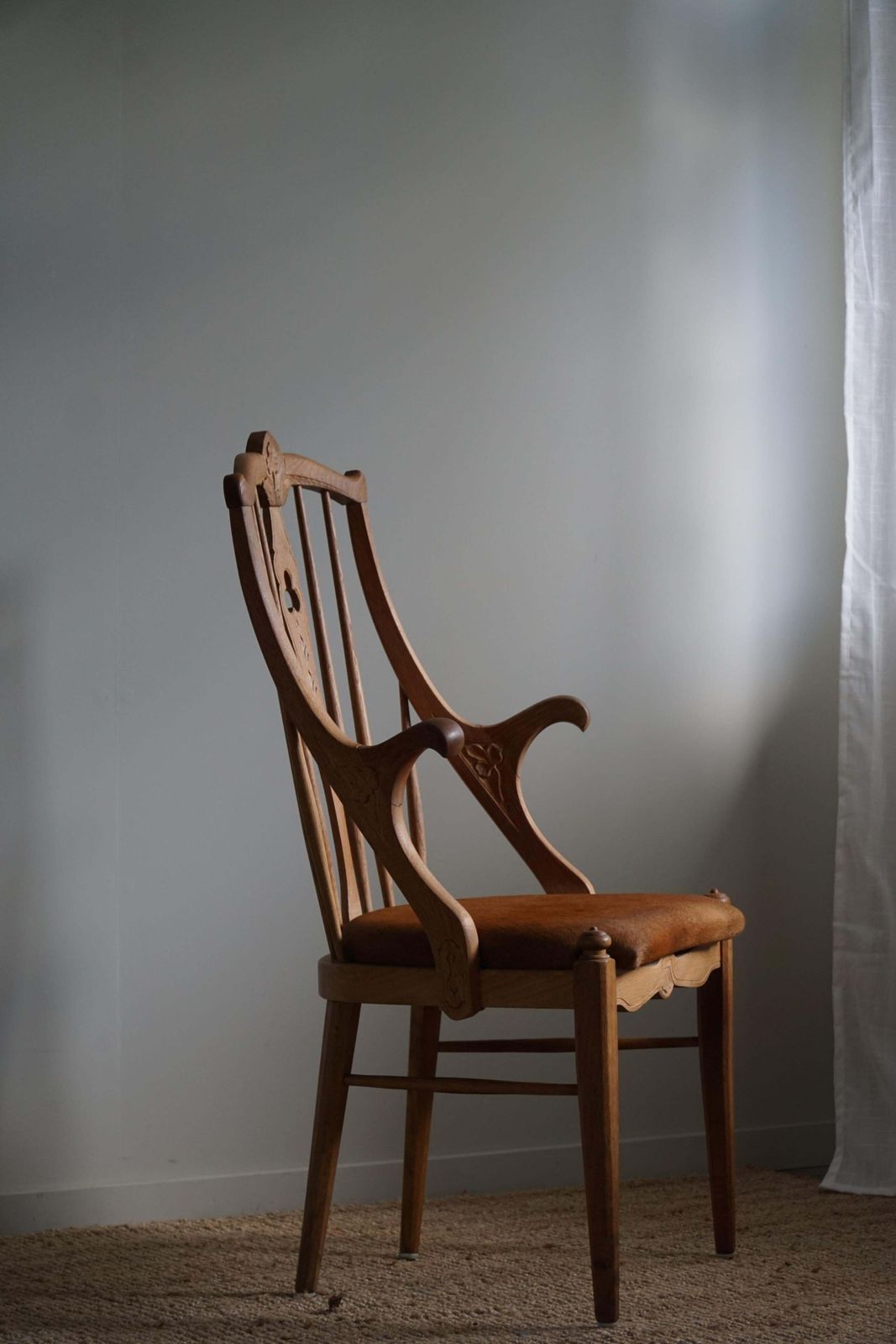 High Back Danish Armchair In Solid Oak & Leather Cushion, Mid Century, 1950s photo furniture