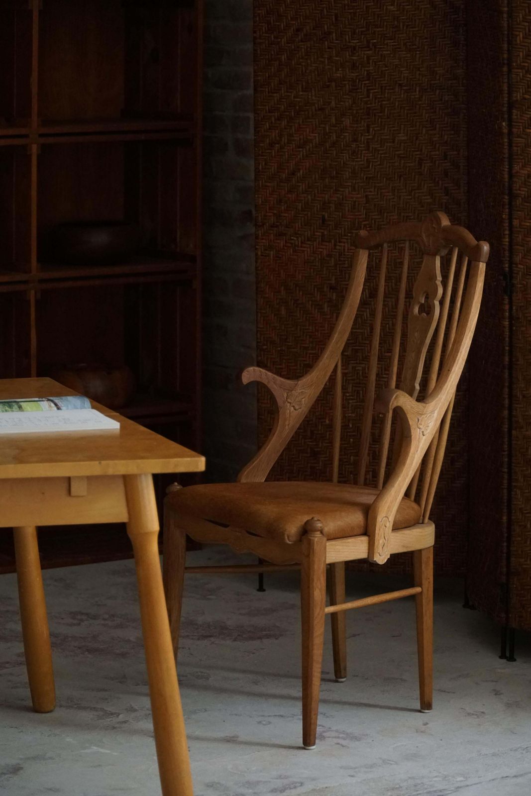High Back Danish Armchair In Solid Oak & Leather Cushion, Mid Century, 1950s photo Furniture