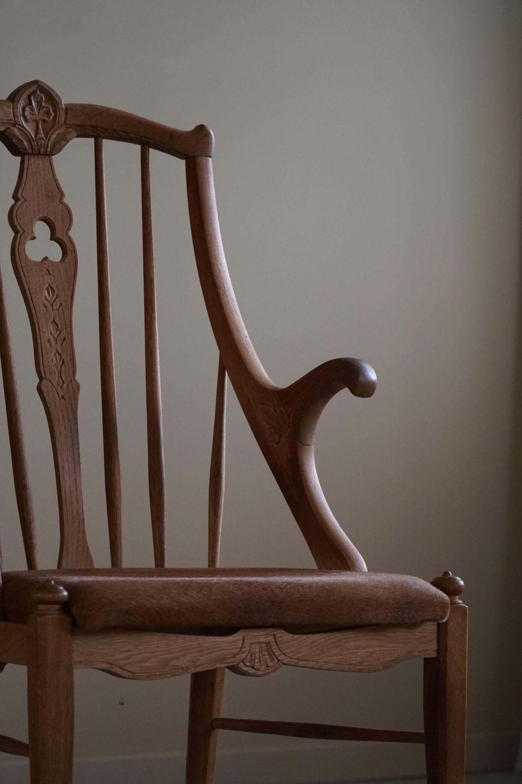 High Back Danish Armchair In Solid Oak & Leather Cushion, Mid Century, 1950s photo buy