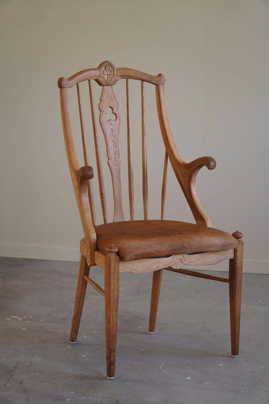 Furniture High Back Danish Armchair In Solid Oak & Leather Cushion, Mid Century, 1950s photo