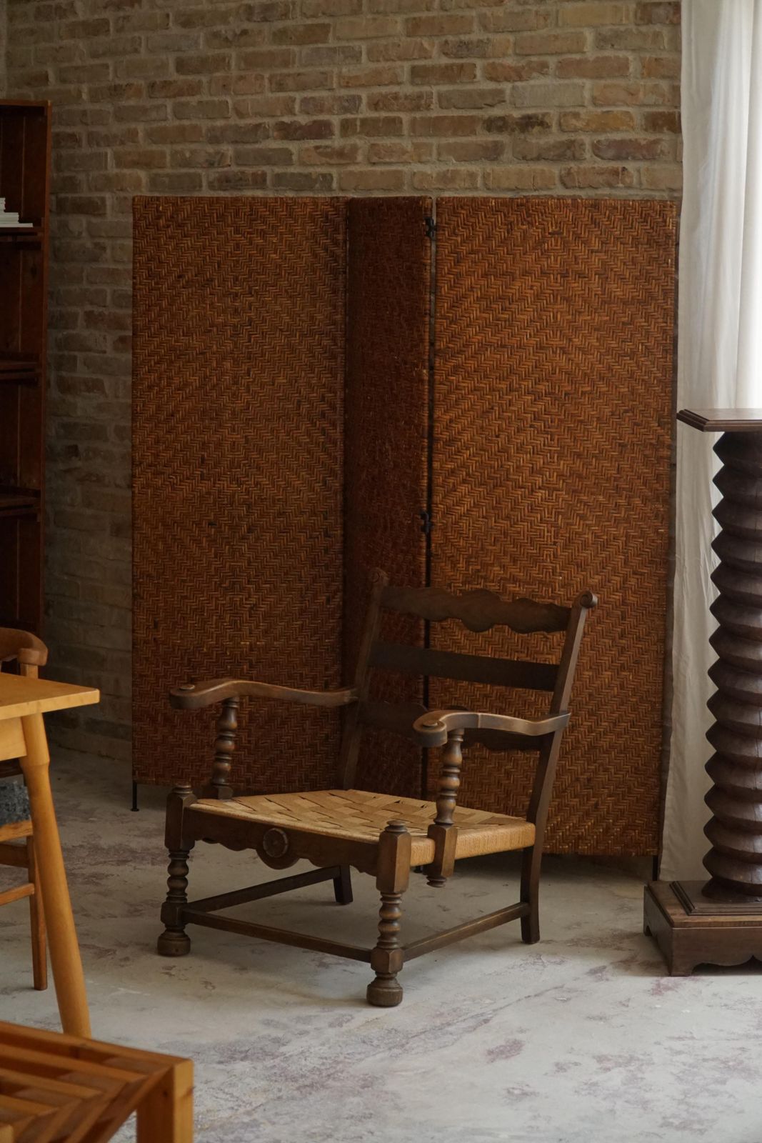 A Pair Of Danish Modern, Sculptural Vintage Armchair In Oak And Papercord, 1940s photo Furniture