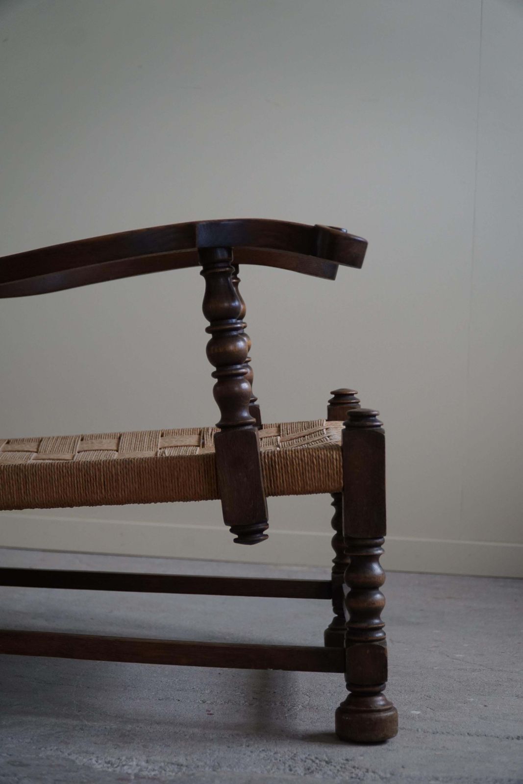 A Pair Of Danish Modern, Sculptural Vintage Armchair In Oak And Papercord, 1940s photo vintage