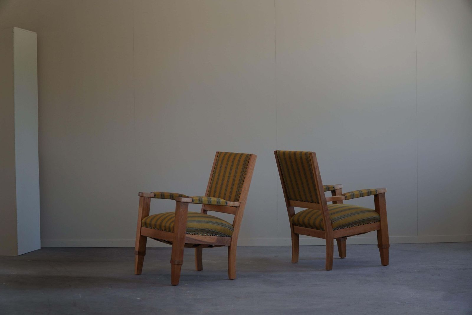 Furniture Pair Of Art Deco Armchairs In Oak & Fabric, Danish Cabinetmaker, 1940s photo