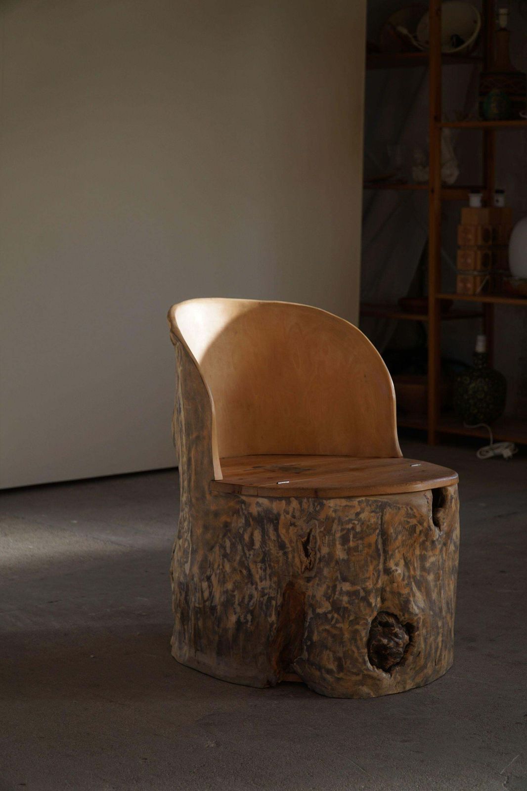 Mid Century Sculptural Brutalist Norwegian Stump Chair In Solid Wood photo Furniture