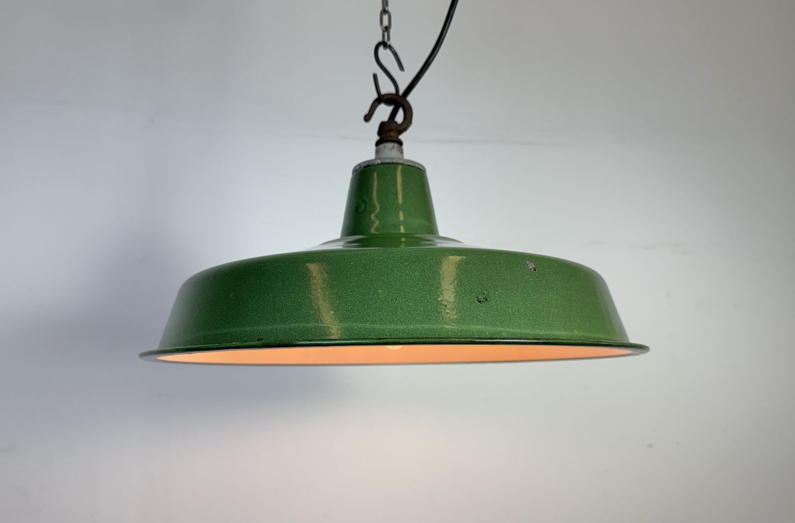Industrial Green Enamel Factory Pendant Lamp, 1960s photo Lighting