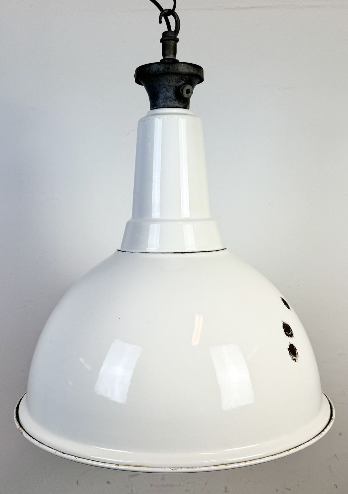Large Industrial British White Enamel Factory Pendant Lamp From Benjamin, 1960s, 3x photo furniture
