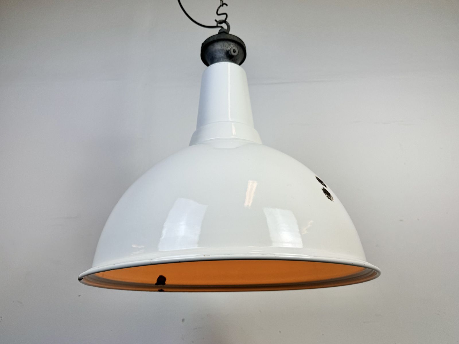 Large Industrial British White Enamel Factory Pendant Lamp From Benjamin, 1960s, 3x photo 249.0