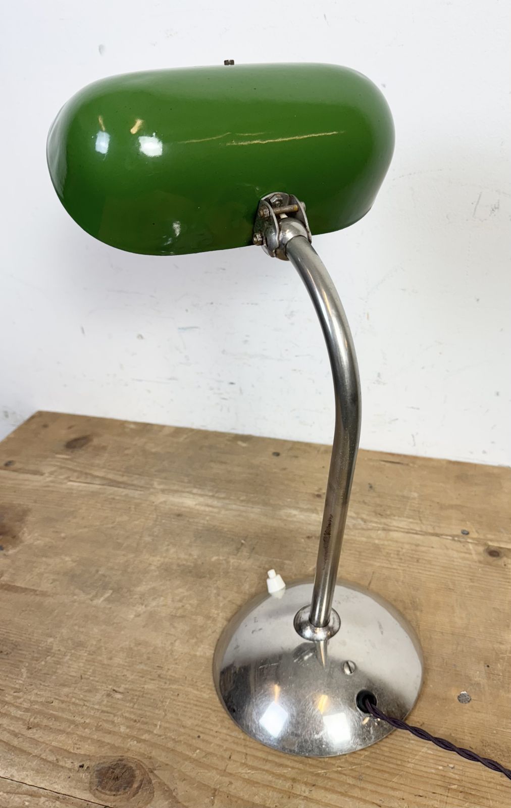 Vintage Green Enamel Bankers Table Lamp, 1950s photo vintage