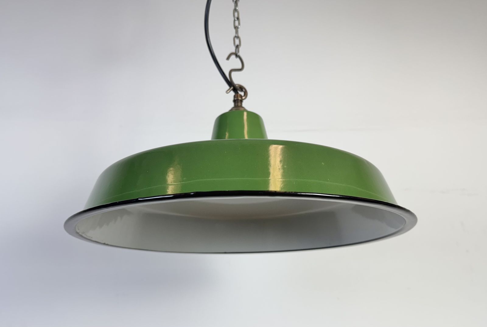 Industrial Green Enamel Factory Pendant Lamp, 1960s, 2x photo furniture