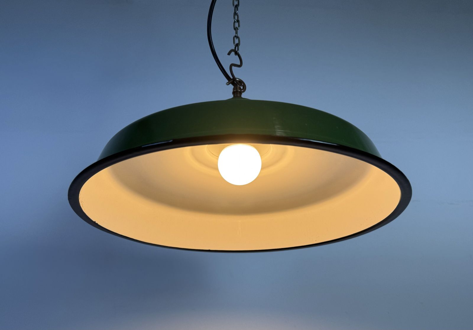 Industrial Green Enamel Factory Pendant Lamp, 1960s, 2x photo vintage