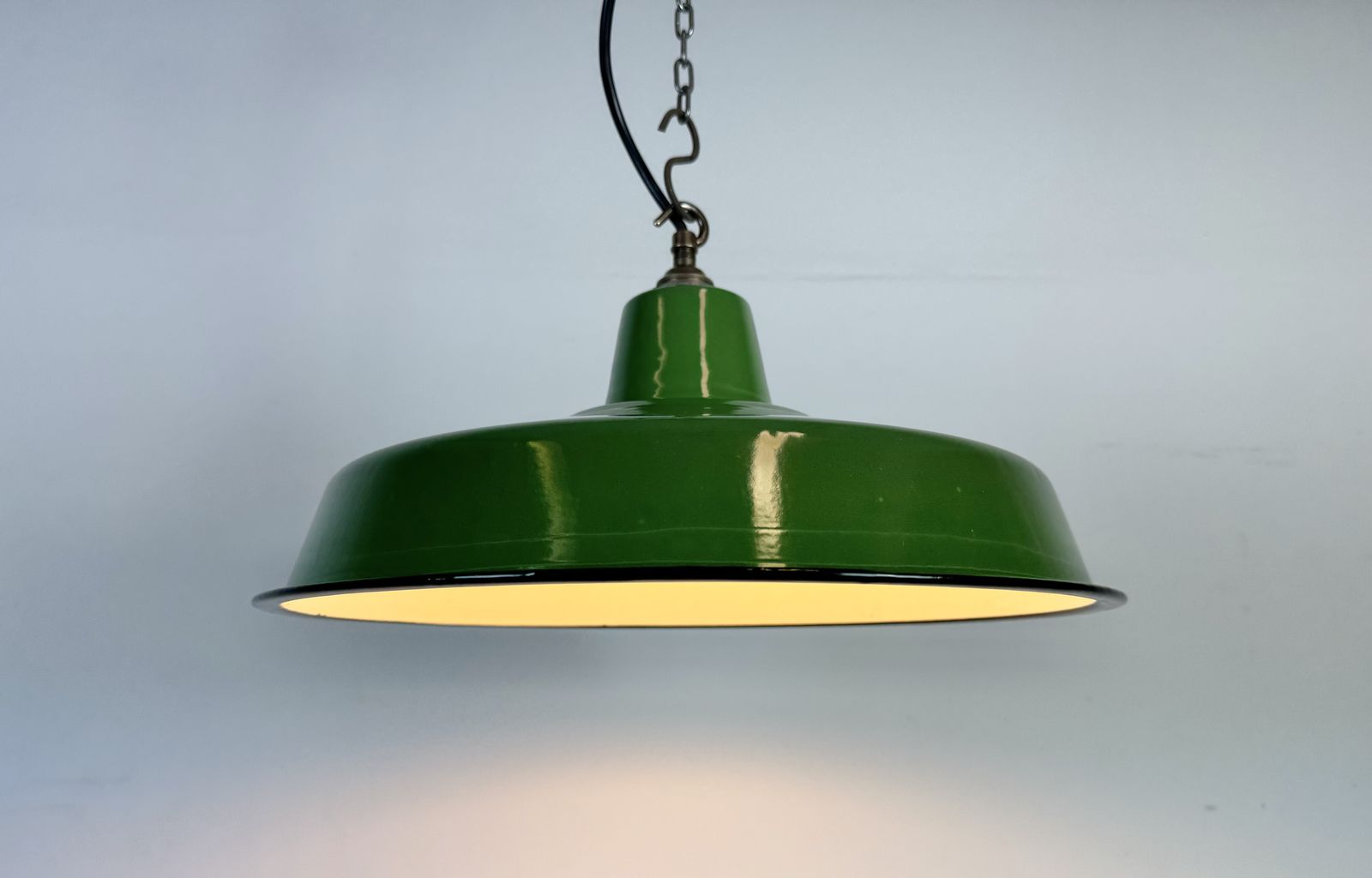 photo furniture Industrial Green Enamel Factory Pendant Lamp, 1960s, 2x