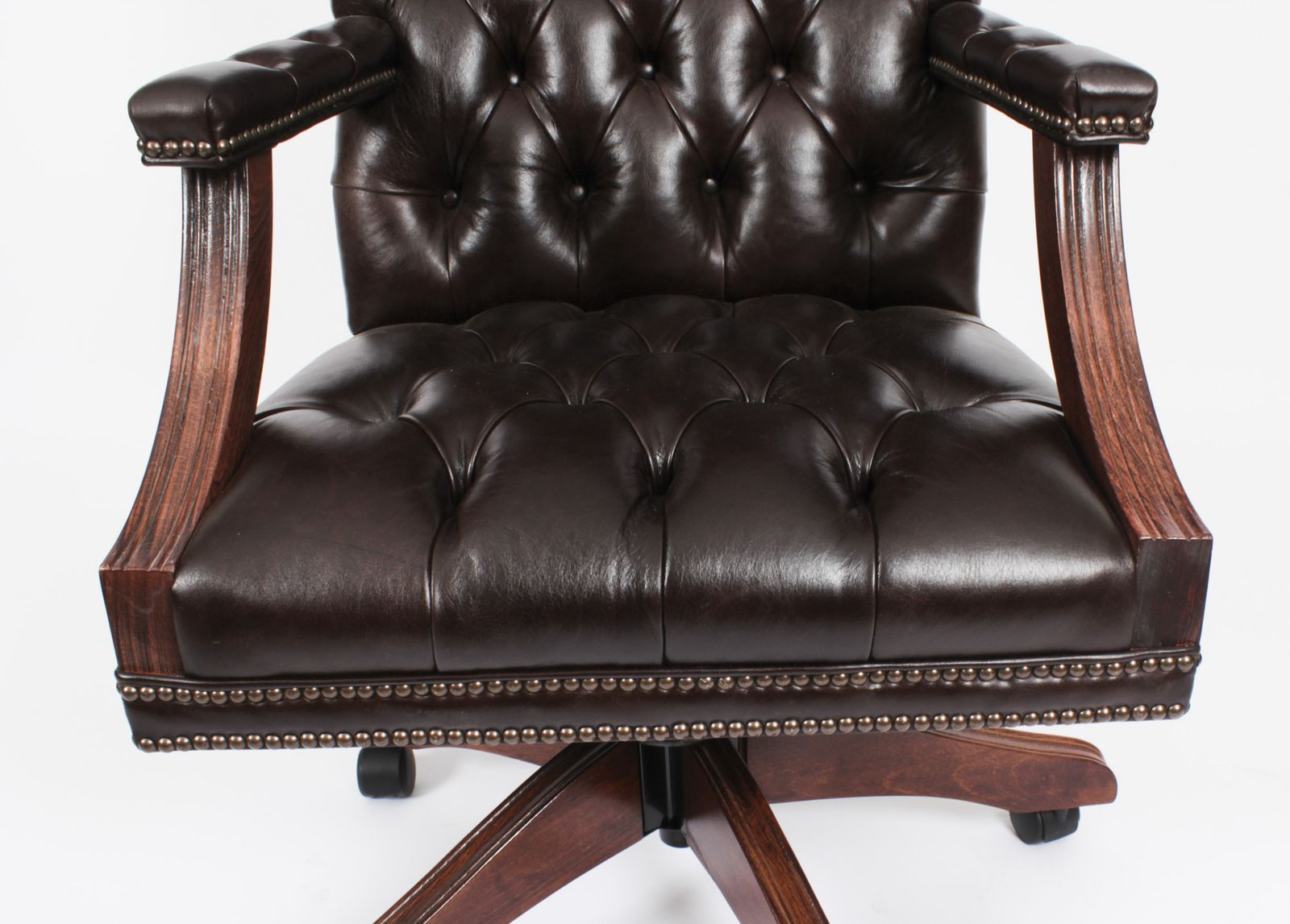 Bespoke English Handmade Gainsborough Leather Desk Chair Smoke Brown photo vinterior