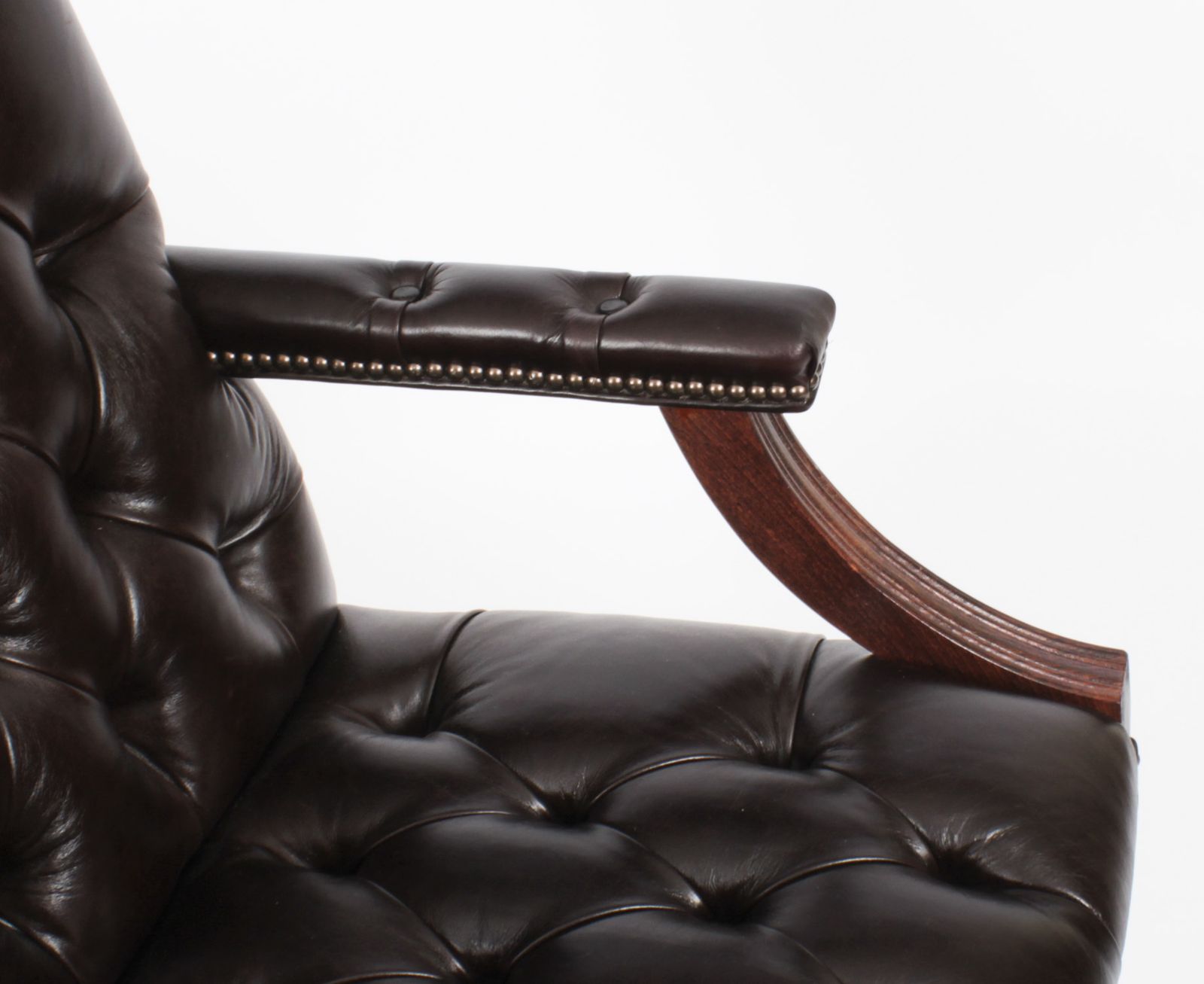Bespoke English Handmade Gainsborough Leather Desk Chair Smoke Brown photo buy