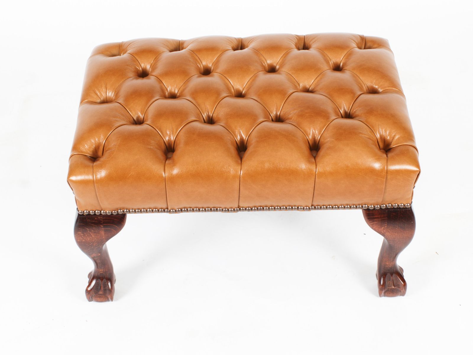 Bespoke Pair Leather Chippendale Wingback Armchairs & Pair Stools  Bruciato photo buy