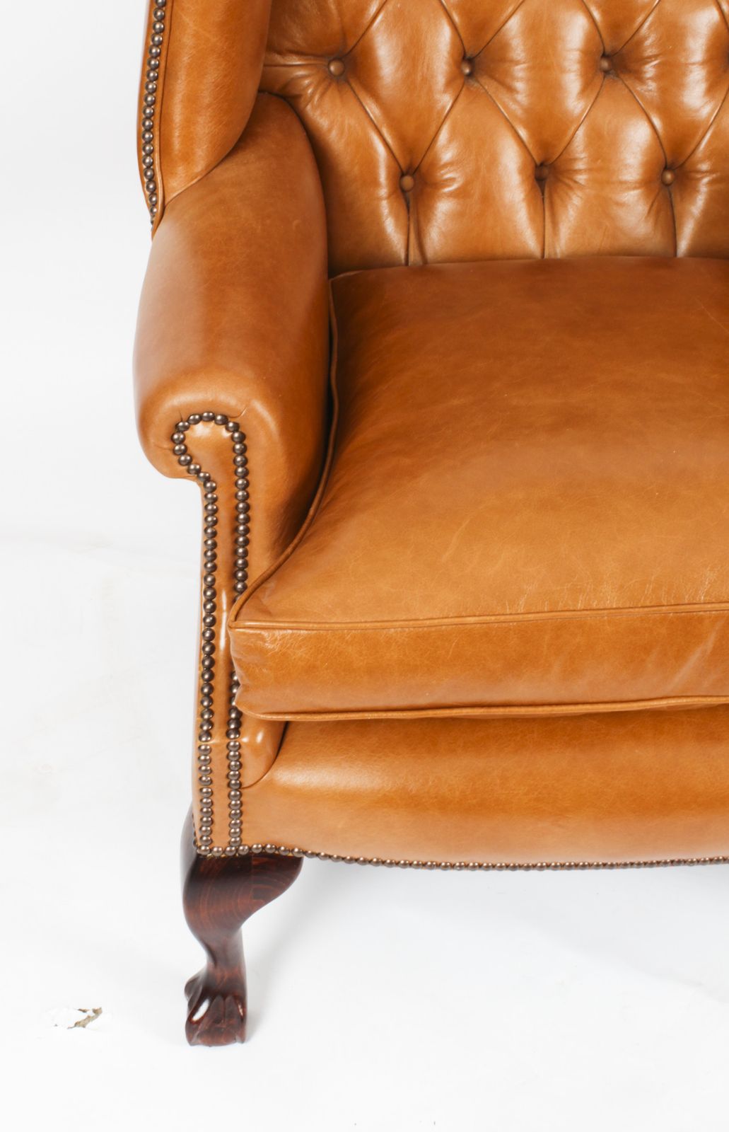 photo furniture Bespoke Pair Leather Chippendale Wingback Armchairs & Pair Stools  Bruciato