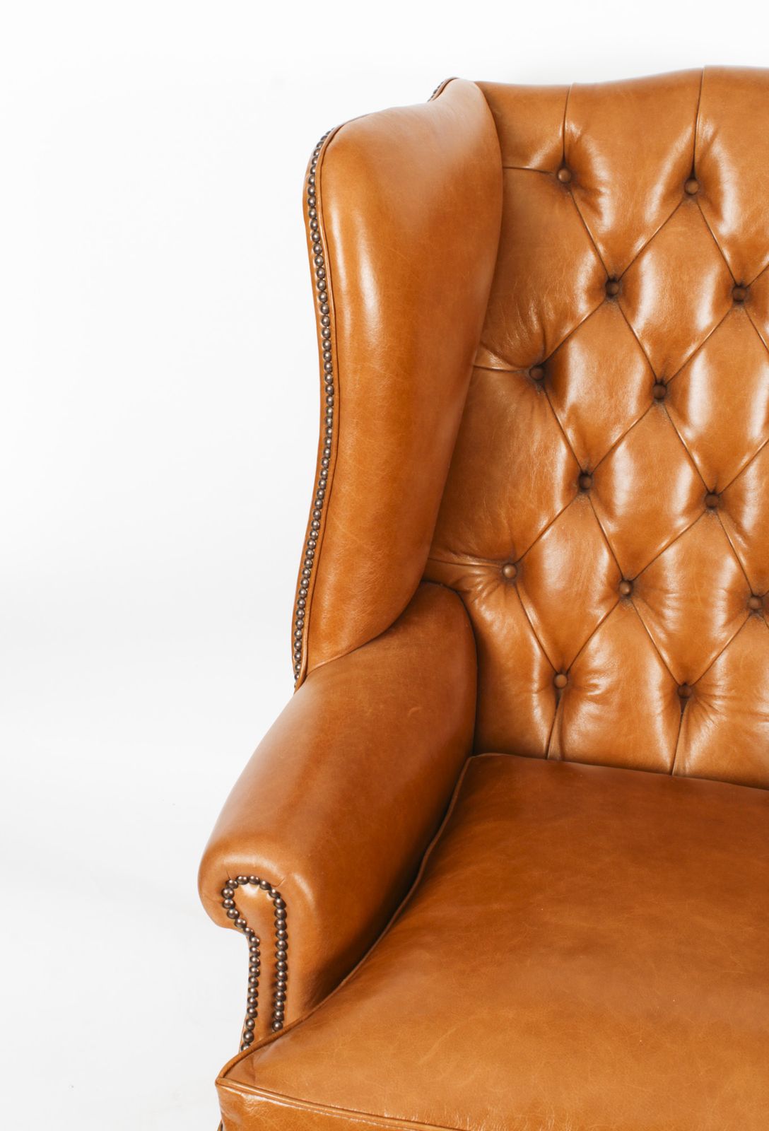 5750.0 Bespoke Pair Leather Chippendale Wingback Armchairs & Pair Stools  Bruciato photo