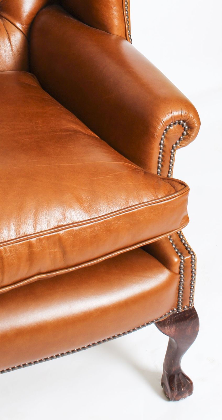 photo furniture Bespoke English Leather Chippendale Club Settee Sofa Bruciato