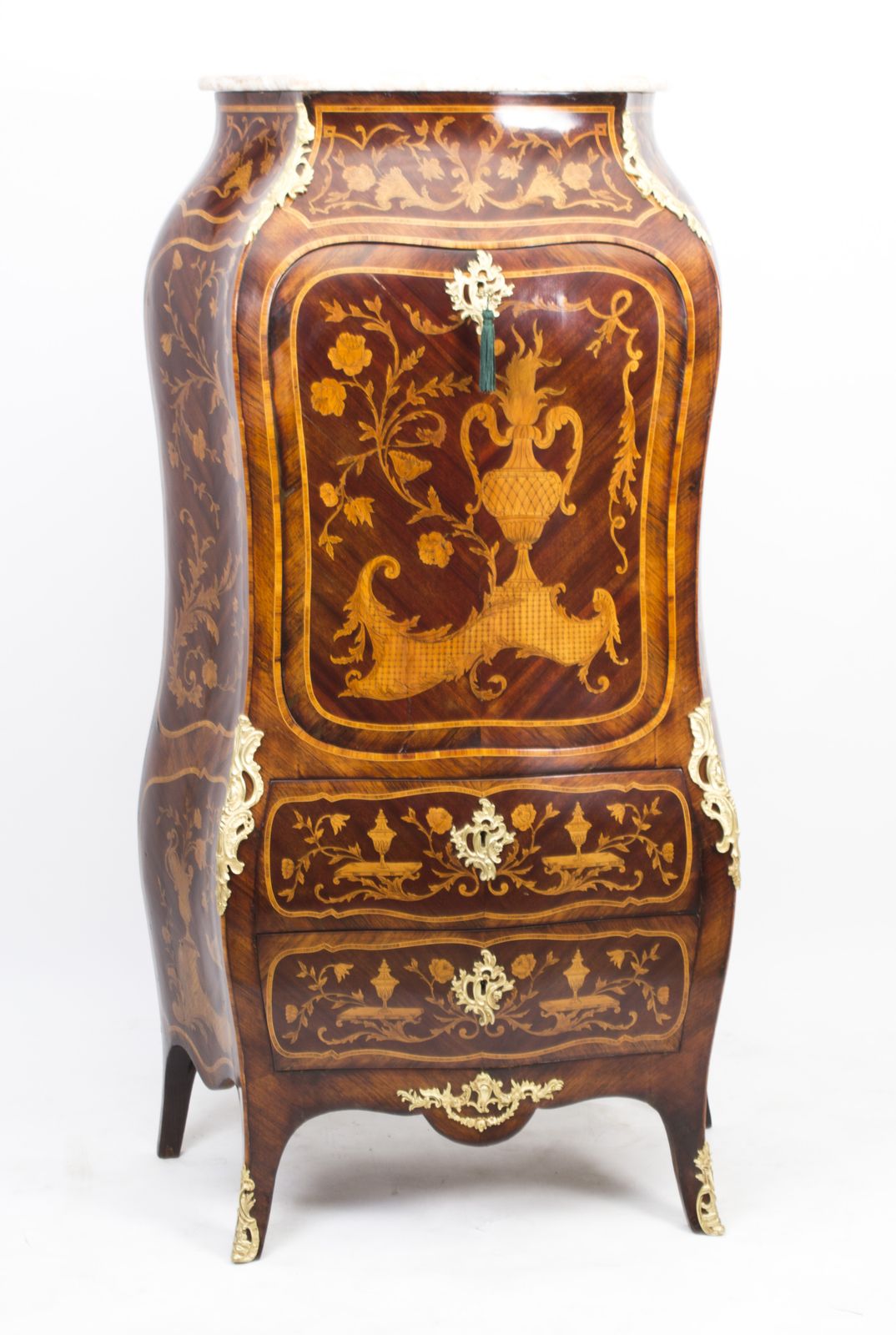Antique French Rococo Revival Marquetry Secretaire A Abattant C 1850