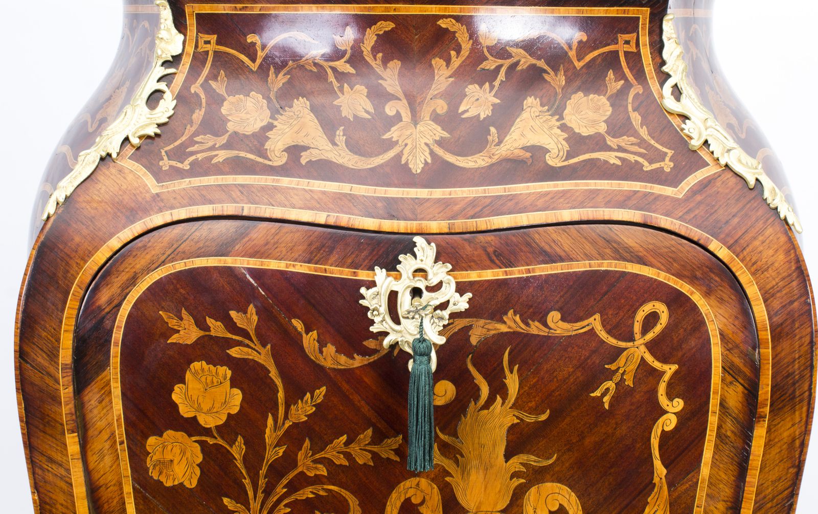 Antique French Rococo Revival Marquetry Secretaire A Abattant C 1850 photo for sale
