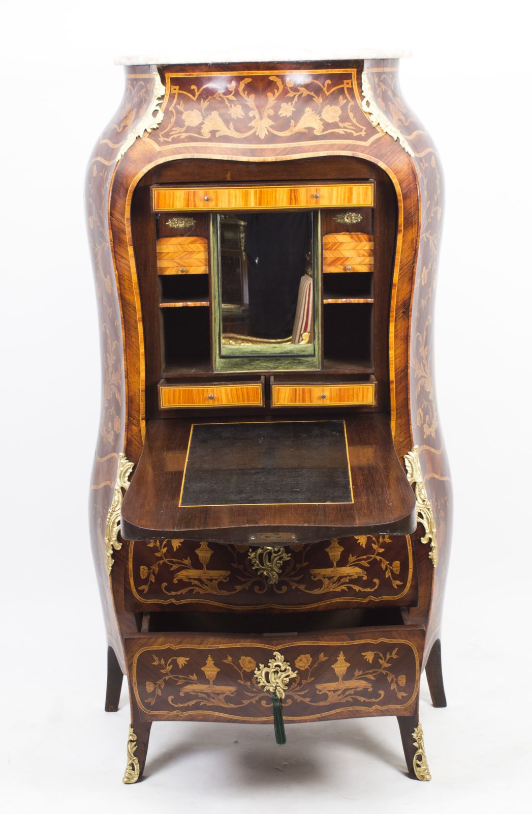 photo vinterior Antique French Rococo Revival Marquetry Secretaire A Abattant C 1850