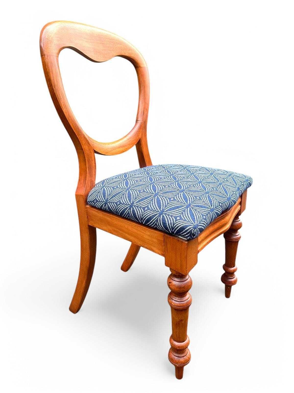 Vintage Balloon Back Bedroom Chair / C1970 / Wooden Frame / Blue Fabric photo for sale