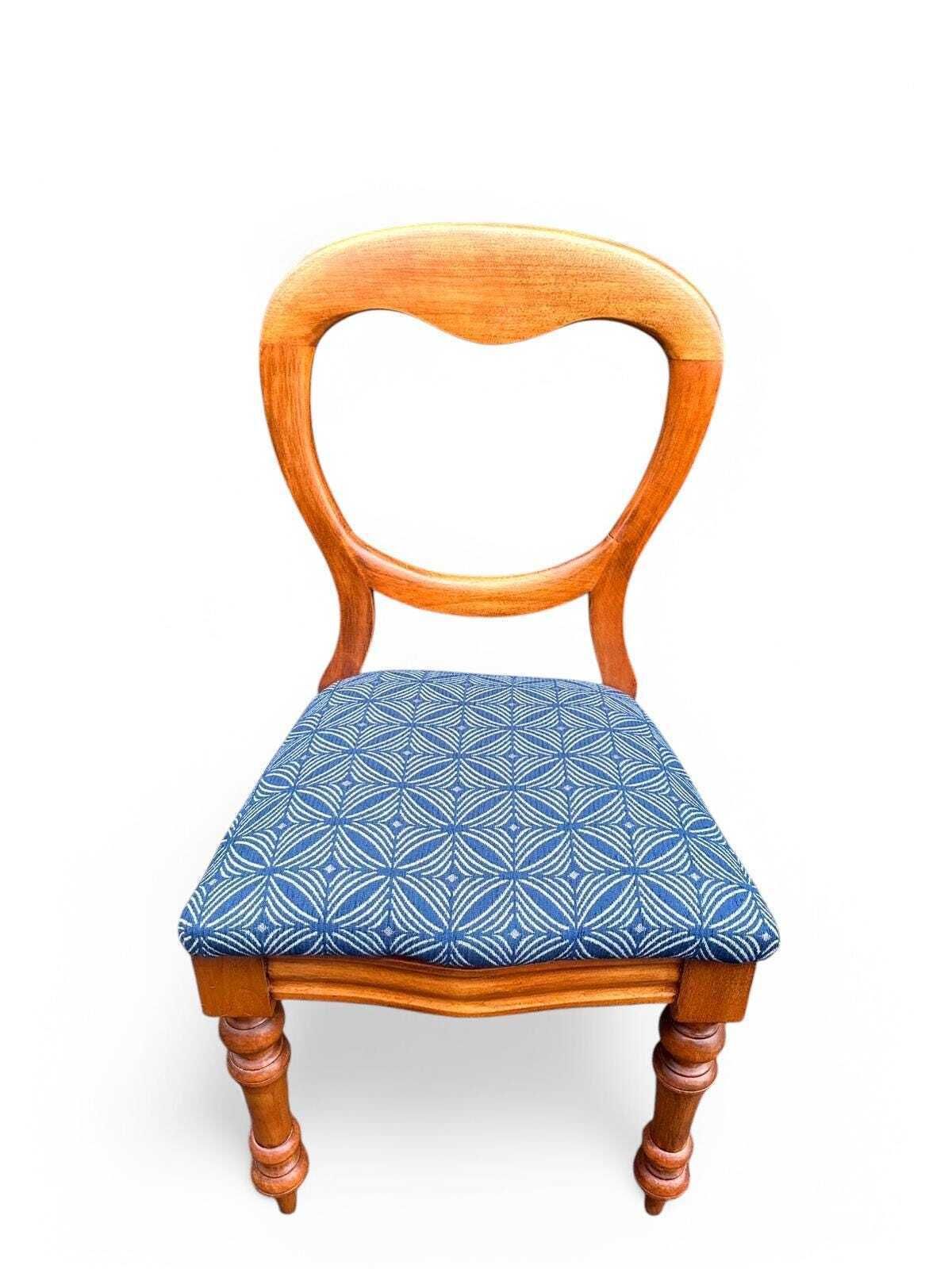 Vintage Balloon Back Bedroom Chair / C1970 / Wooden Frame / Blue Fabric photo Furniture