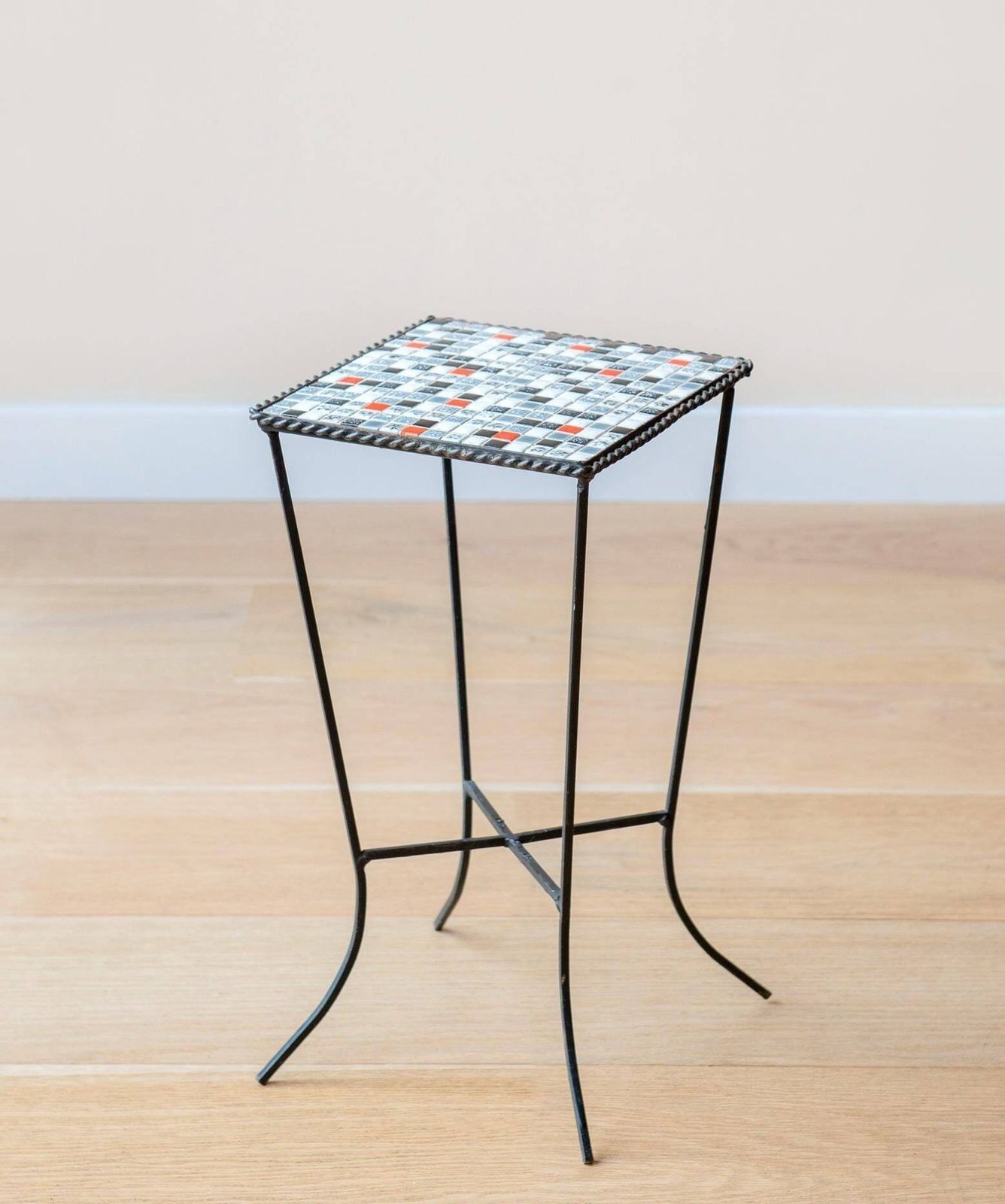 Vintage Mosaic Side Table, Mid Century Modern, Ceramic Tiled Table, Square Plant Stand, 1960s Design