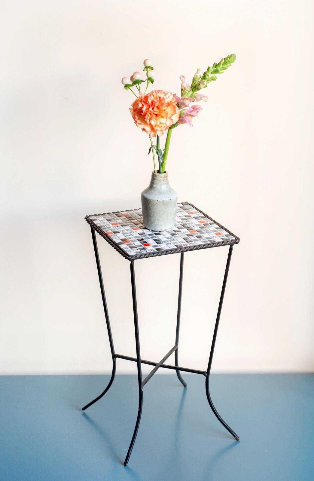 Vintage Mosaic Side Table, Mid Century Modern, Ceramic Tiled Table, Square Plant Stand, 1960s Design photo 150.0