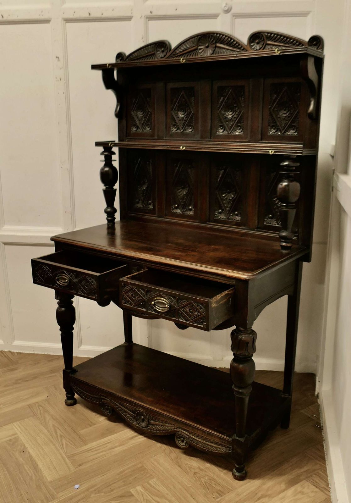 18th Century Carved Dresser With Geometric Carvings photo furniture