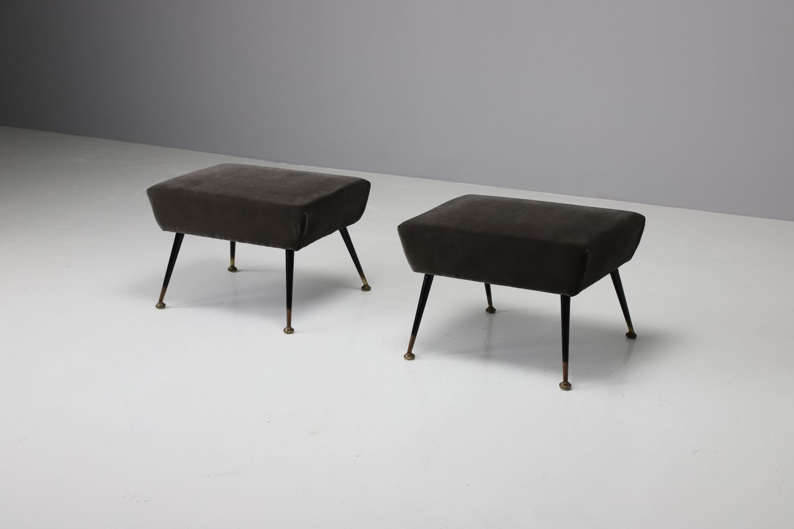 Pair Of Italian Footstools In Velvet & Brass photo for sale