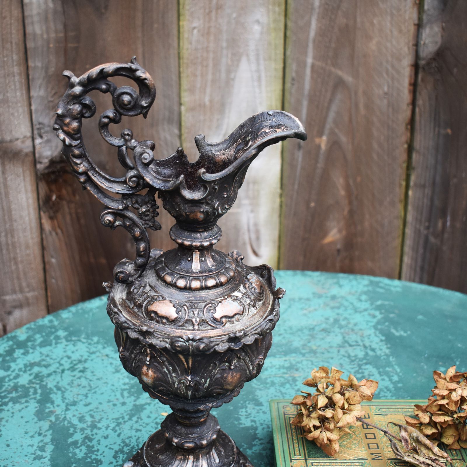 Antique Rocco Style Decorative Ornate Black Painted Spelter Faux Jug Ewer photo Home Decor
