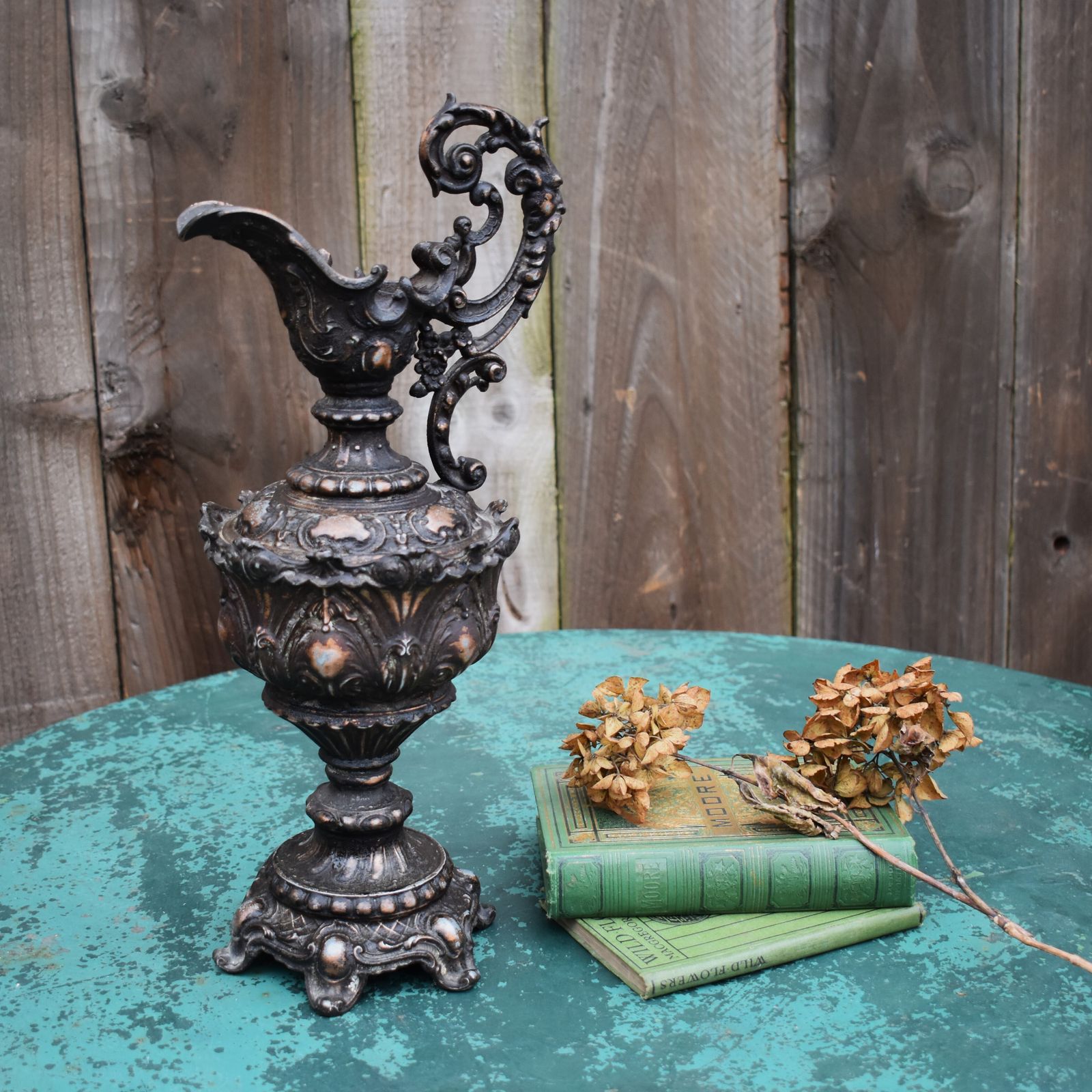 Antique Rocco Style Decorative Ornate Black Painted Spelter Faux Jug Ewer photo buy
