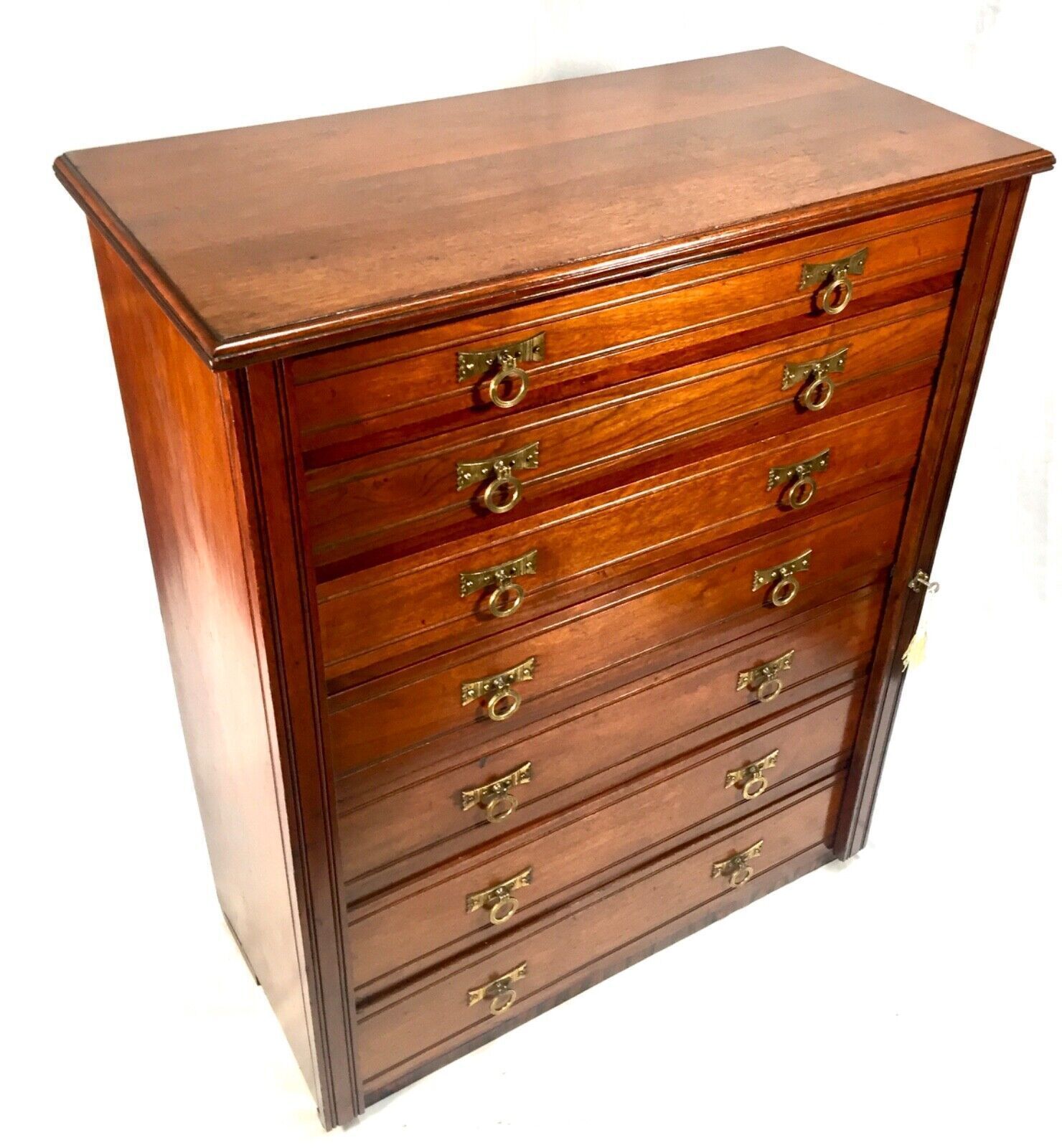 photo vinterior Antique Mahogany Wood Victorian Architects Plan Chest Of Drawers / Cabinet 1880