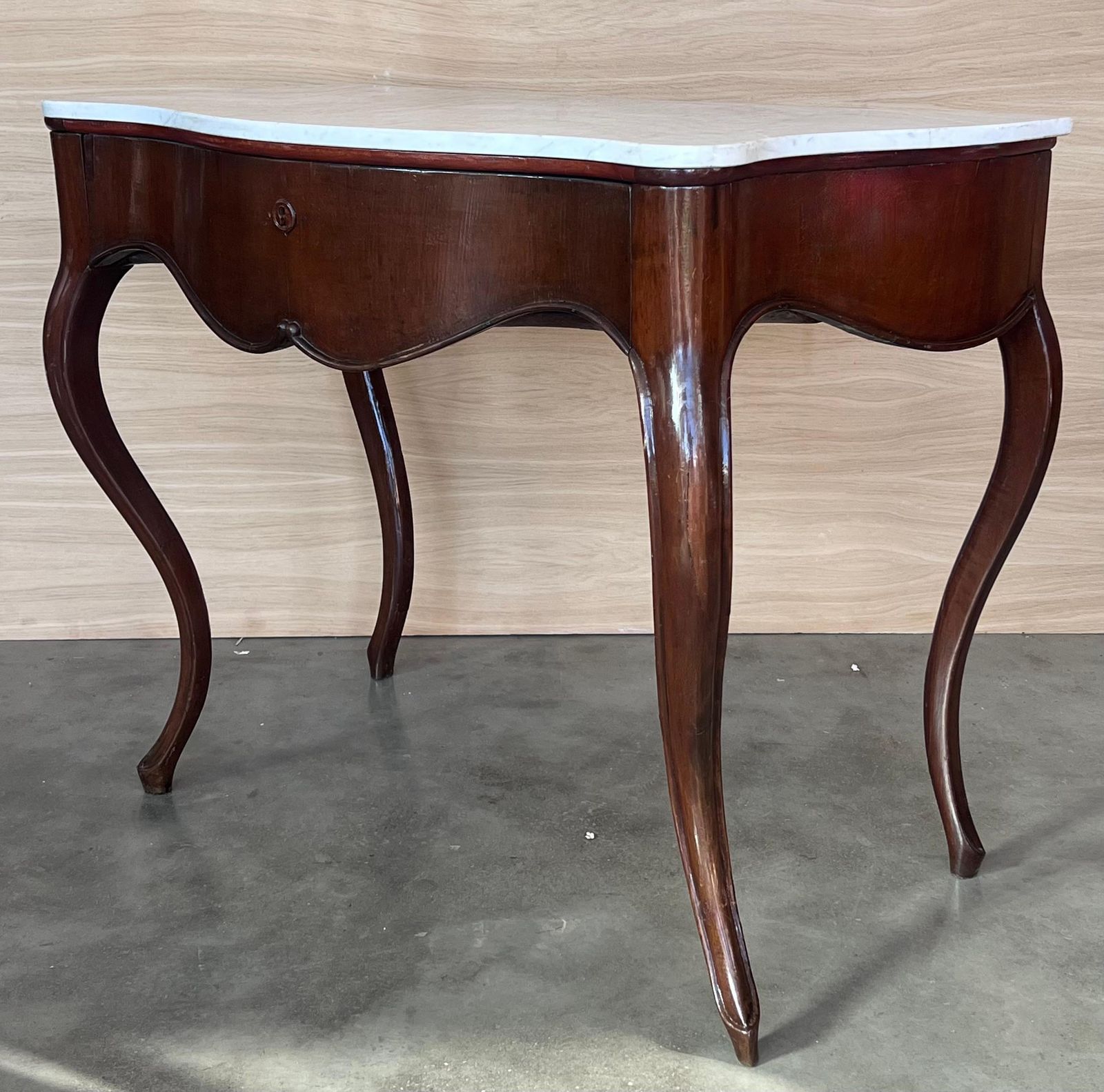 19th French Regency Carved Walnut Console Table With Drawer & Marble Top photo vinterior