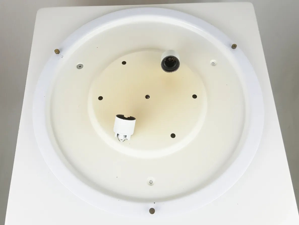White Opaline Glass Shade & Brass Frame Flush Mount Lamps, 1970s, Set Of 2 photo furniture