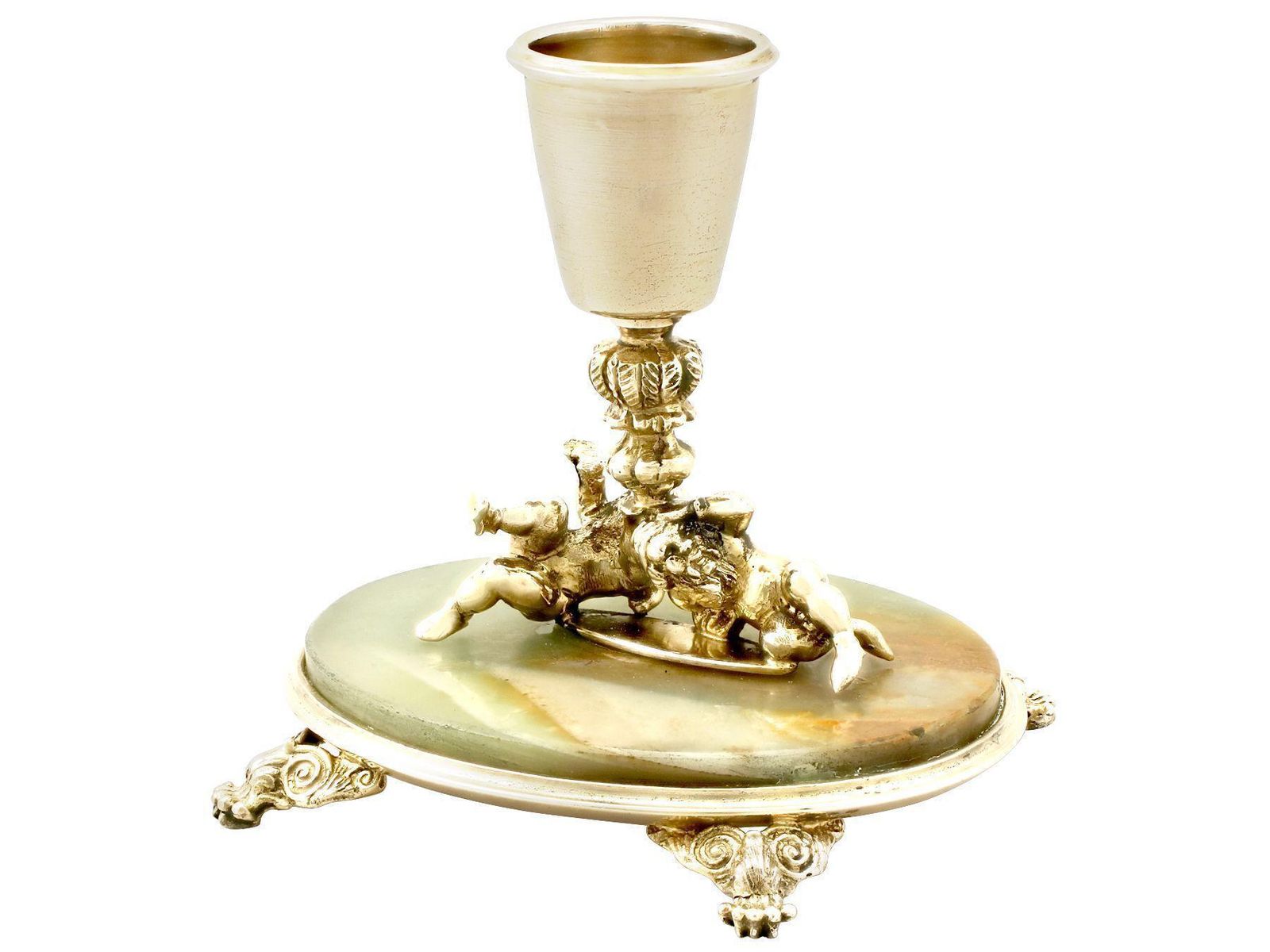 Antique Italian Silver Gilt And Marble Candlesticks photo vinterior