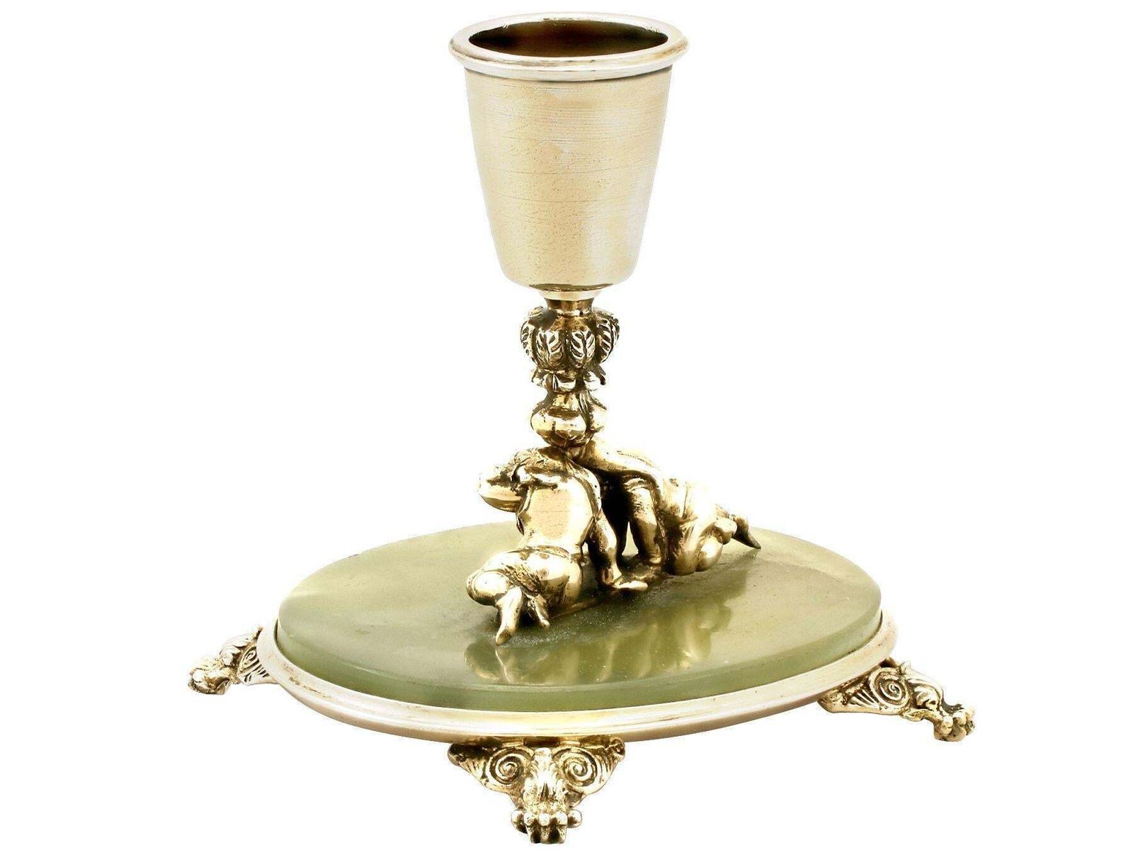 photo for sale Antique Italian Silver Gilt And Marble Candlesticks
