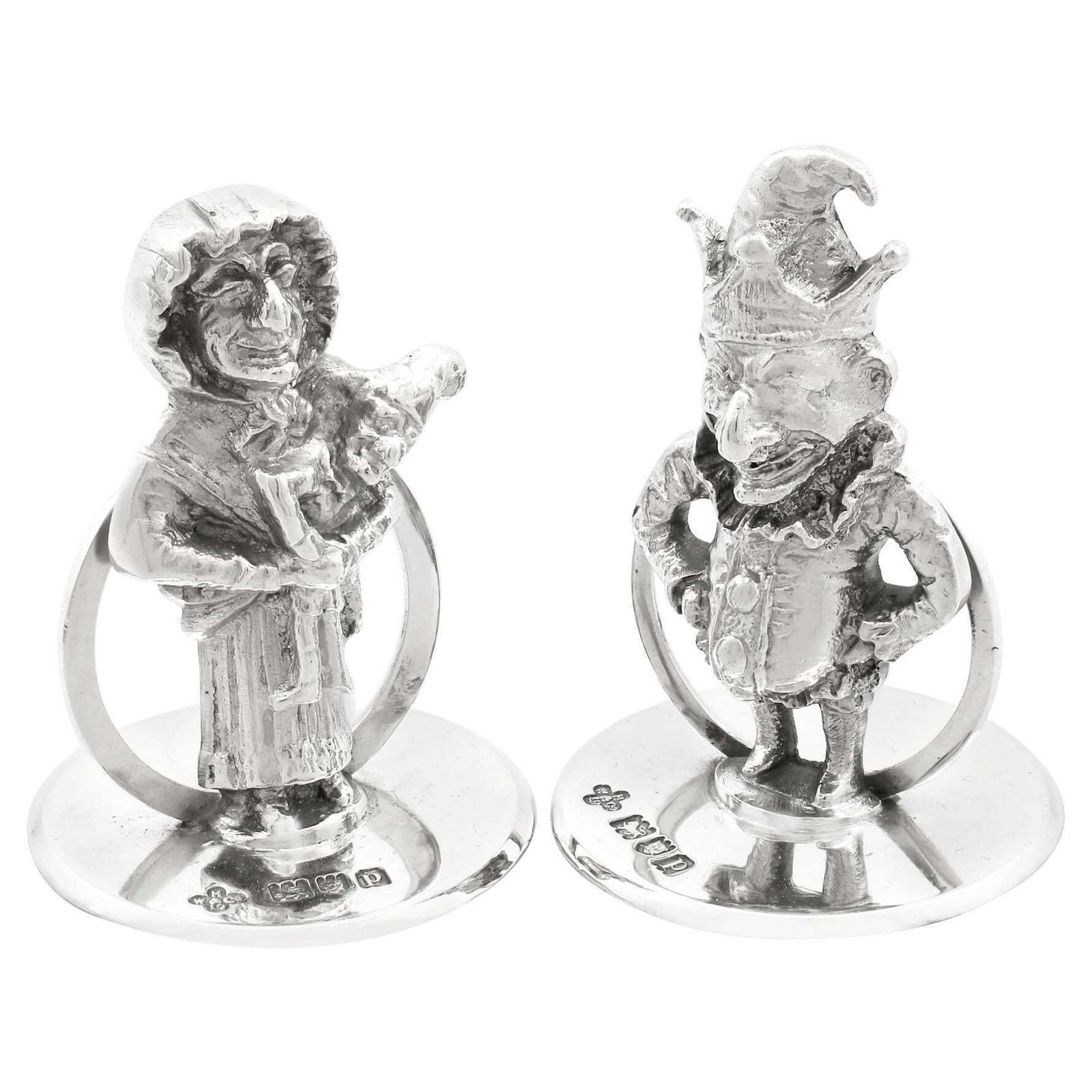 Antique Sterling Silver Punch And Judy Card / Menu Holders