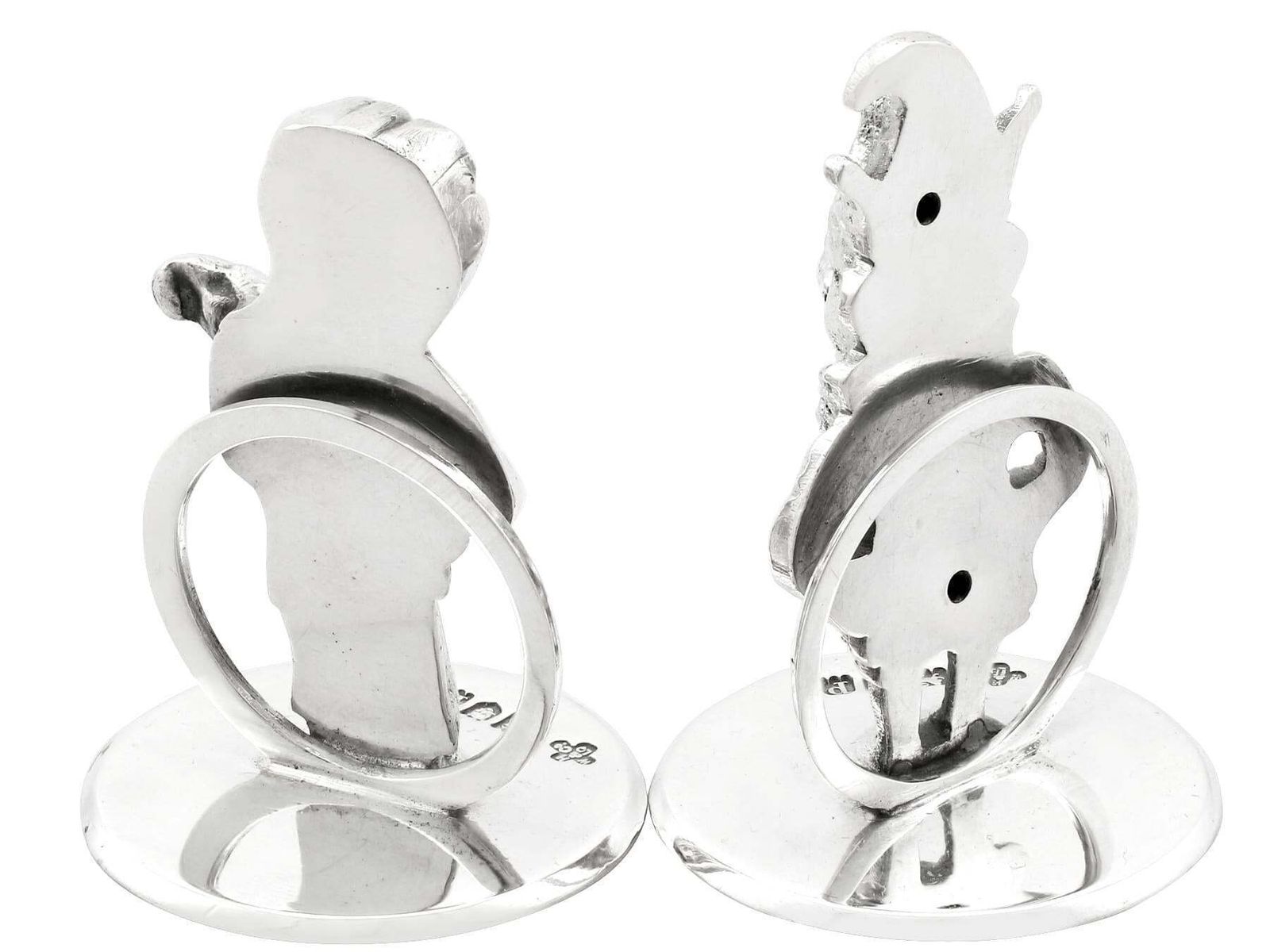 Antique Sterling Silver Punch And Judy Card / Menu Holders photo for sale