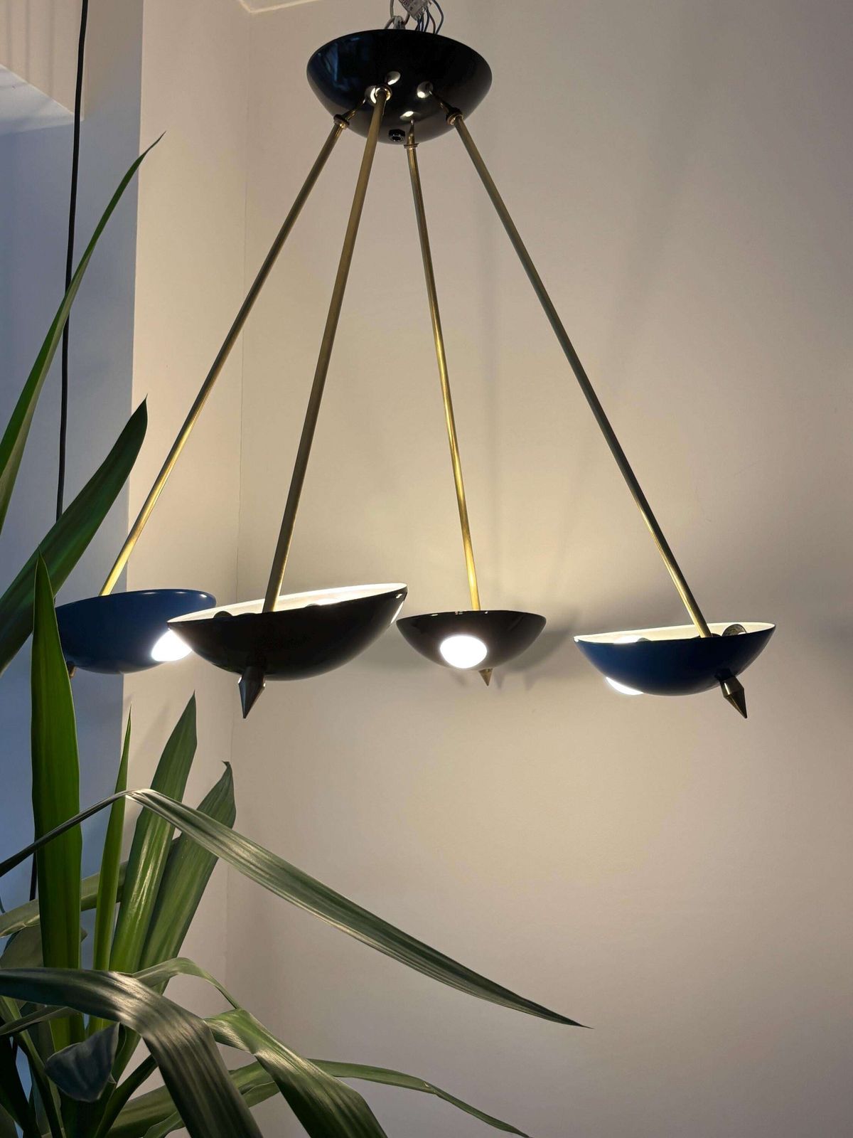 Space Age Chandelier In Brass And Lacquered Aluminium  Stilnovo Style, Italy 1958 photo furniture